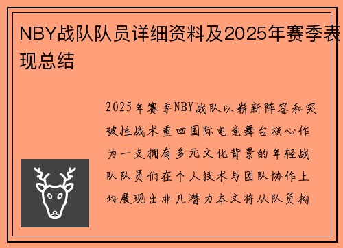NBY战队队员详细资料及2025年赛季表现总结